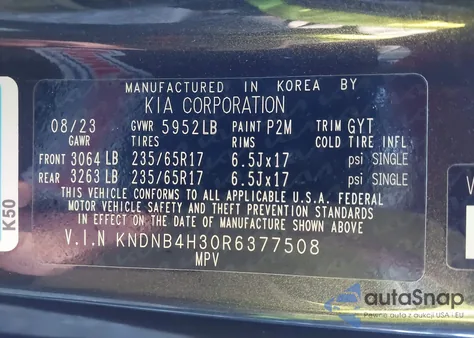 2024 Kia Carnival Mpv Lx Seat Package из США, поврежденный, VIN KNDNB4H30R6377508